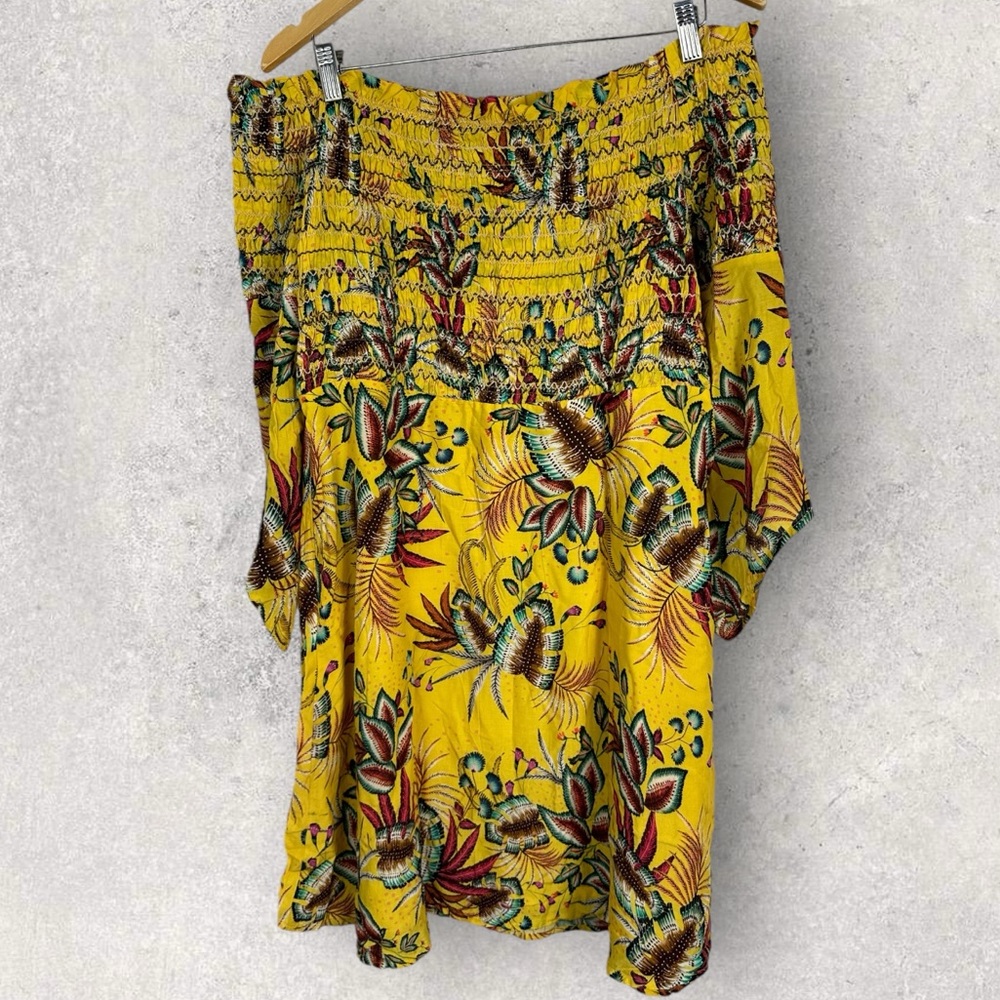 Anthropologie Farm Rio Yellow Floral Smocked Mini Dress Size Large Petite Boho L - Picture 9 of 16